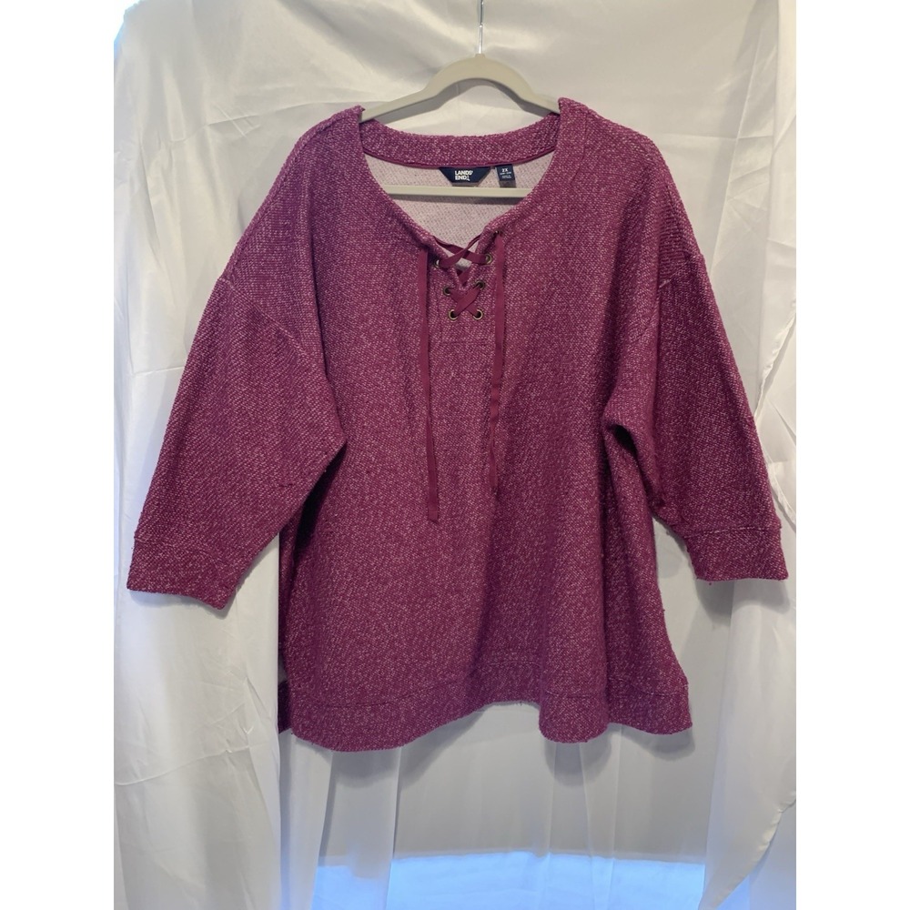 Lands End Lace-up Knit Top‎ Berry Color 2x